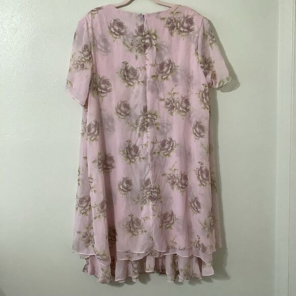 Vintage 90s Pink Floral Girly Cottagecore Feminine Ruffle Spring Midi Dress 20W - Picture 5 of 8